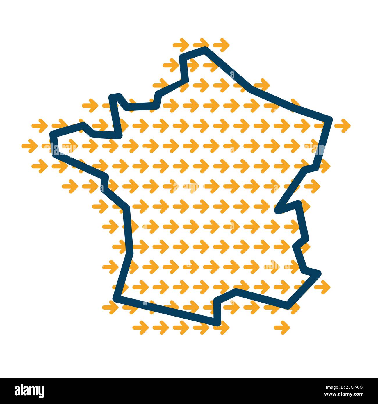 France simple outline map with yellow direction guide arrows Stock