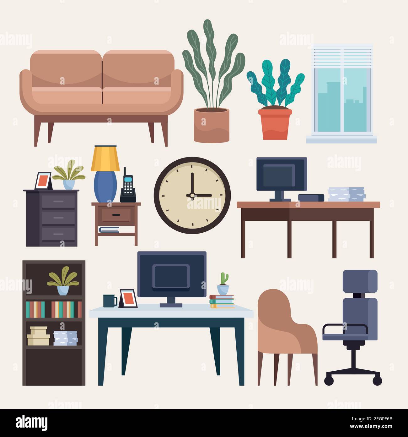 bundle of office forniture set icons vector illustration design Stock ...