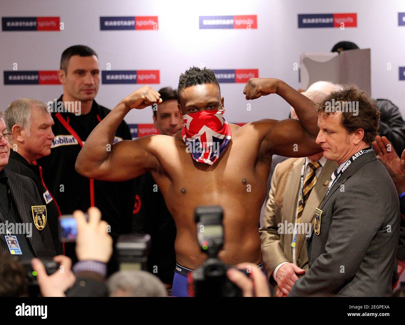 Boxing - Vitali Klitschko & Dereck Chisora Weigh-In - Karstadt sports  Oberpollinger, Munich, Germany - 17/2/12 Dereck Chisora during the weigh in  Mandatory Credit: Action Images / Andrew Couldridge Livepic Stock Photo -  Alamy