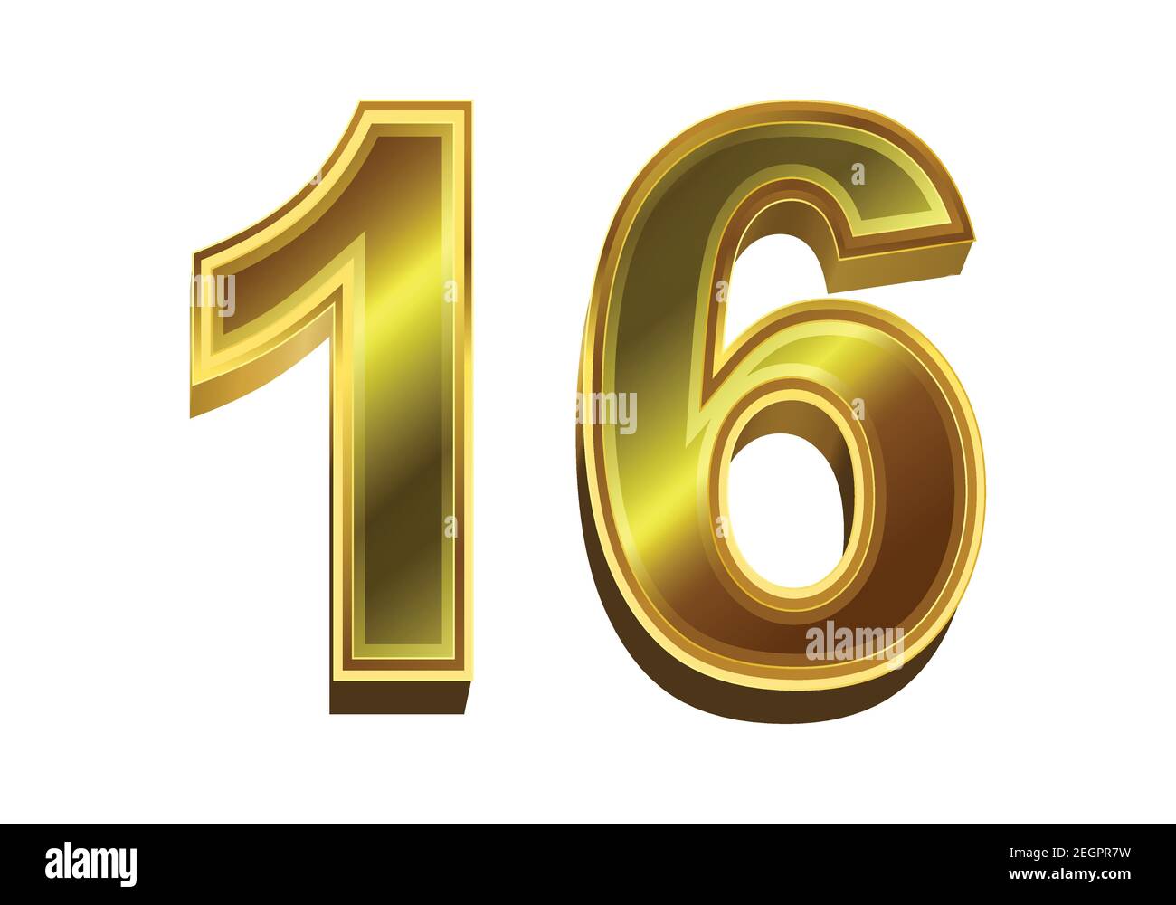 3d golden number  16 isolated on white background Stock Vector