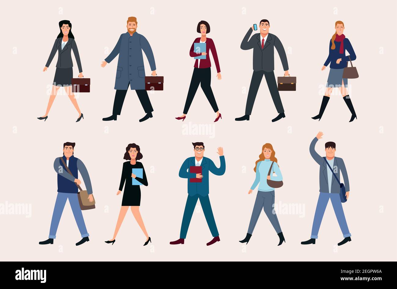 group of ten business persons walking back to office characters vector illustration design Stock Vector
