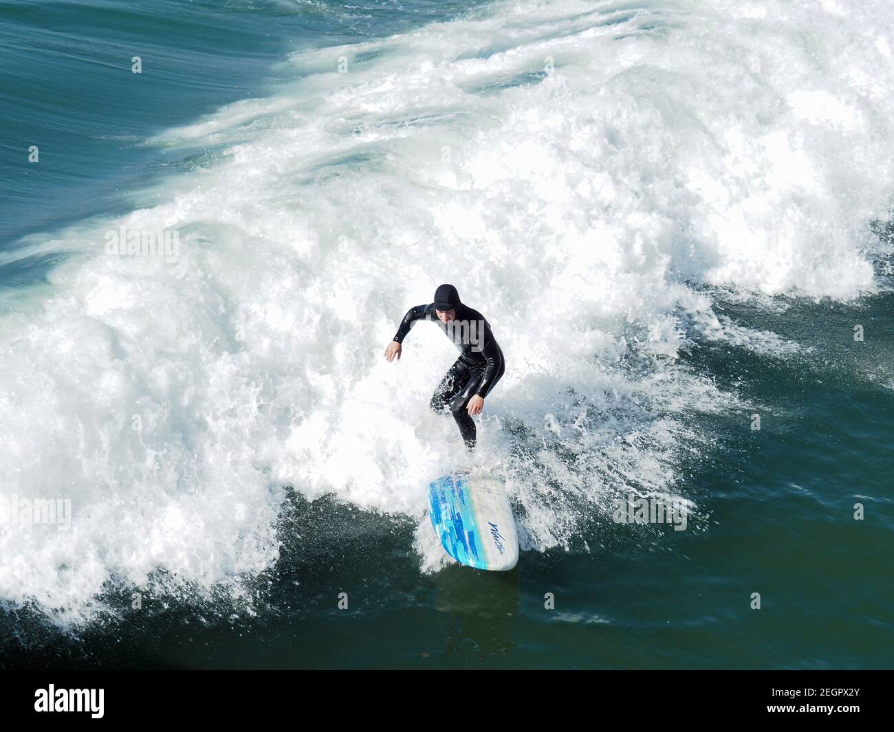 Venice Beach, USA July 24, 2019 Surfer on wave as it sea