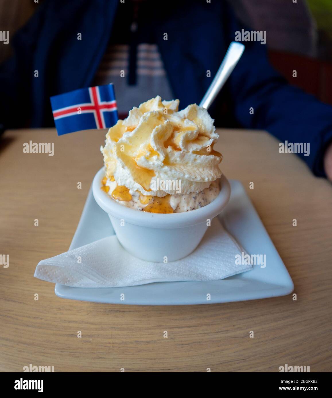 Icelandic rye bread ice cream with iceland's flag Stock Photo Alamy