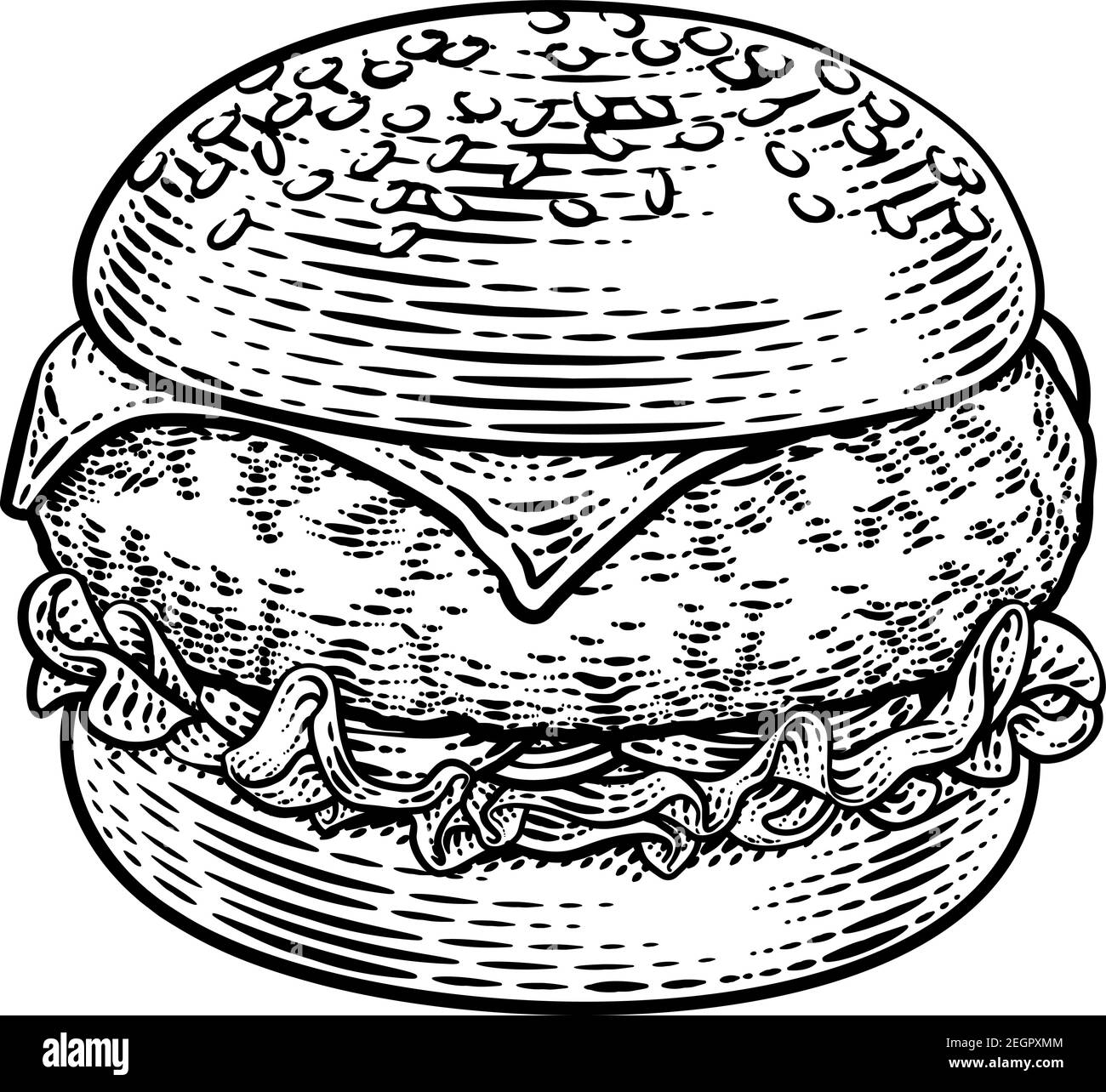 Burger Hamburger Vintage Woodcut Illustration Stock Vector