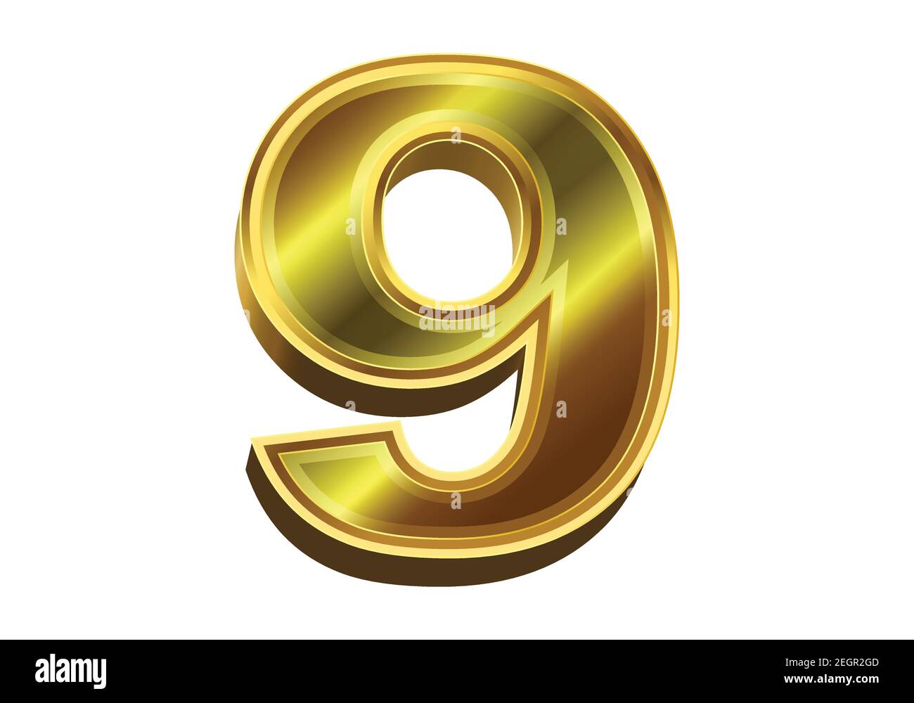 3d golden number 9 isolated on white background Stock Vector
