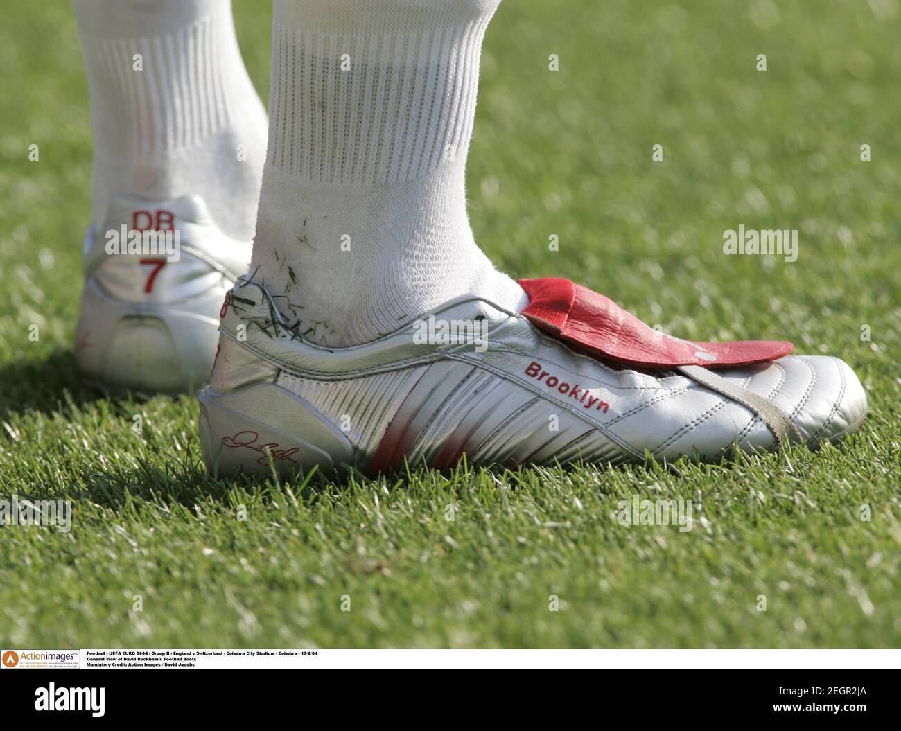 A general view of David Beckham's football boots with his children's names  on the heel Stock Photo - Alamy