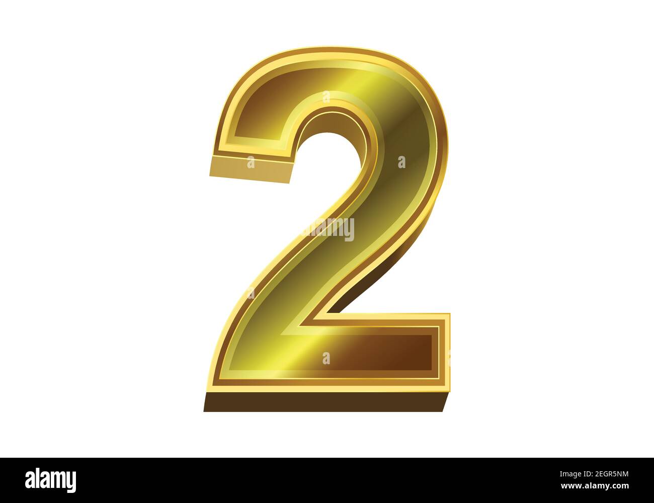 3d golden number 2 isolated on white background Stock Vector