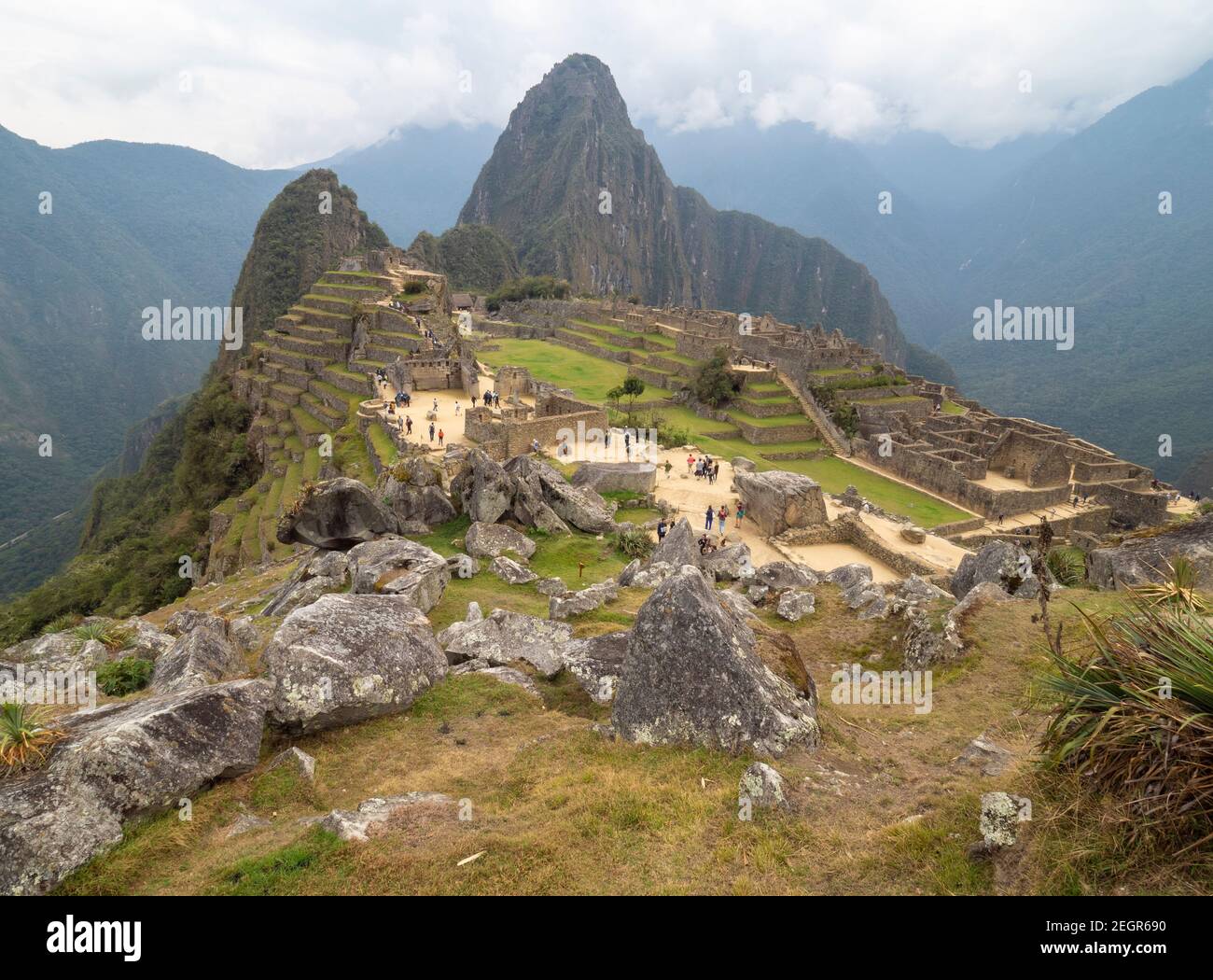 Macupicchu view with Waynapicchu mountain on the background Stock Photo