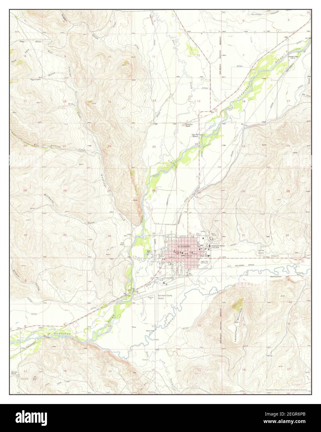 Gunnison, Colorado, map 1954, 1:24000, United States of America by Timeless Maps, data U.S ...