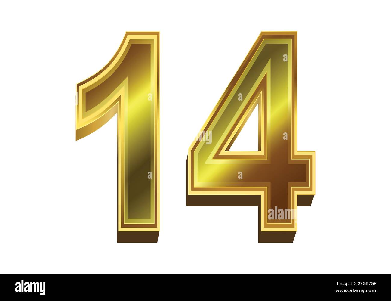 3d golden number14  isolated on white background Stock Vector