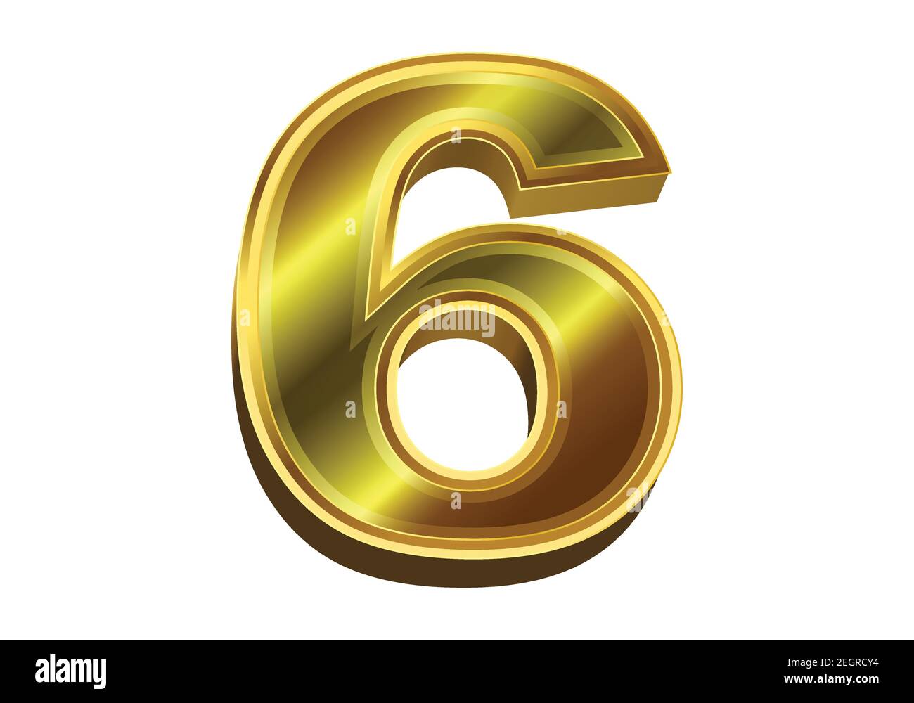 3d golden number 6 isolated on white background Stock Vector