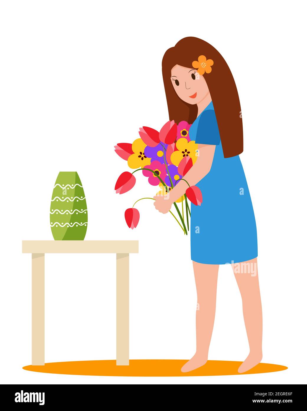 Woman holding bouquet of flowers and going to put it in a vase Womens