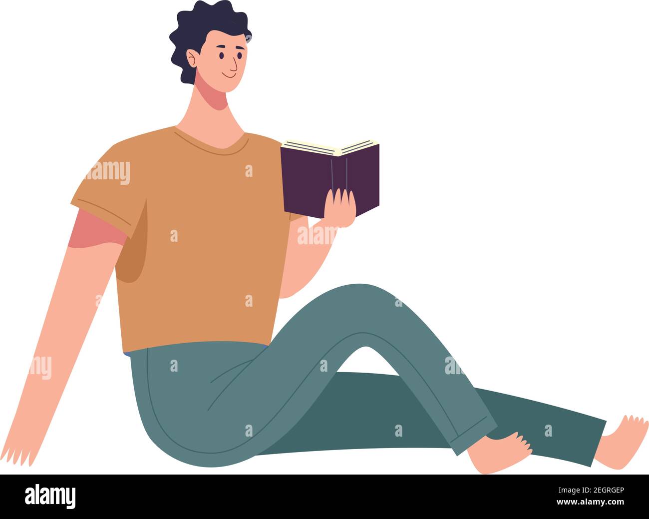 Reader Man Reading Book Seated Character Vector Illustration Design