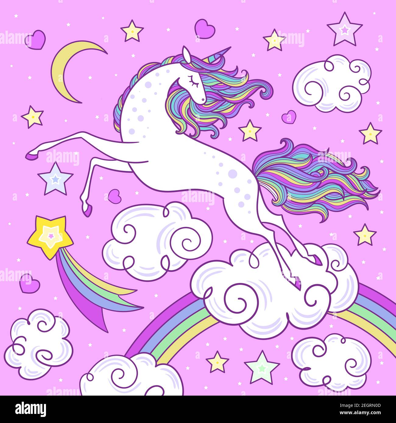 A rainbow unicorn flying in the sky. Children's illustration. Vector ...