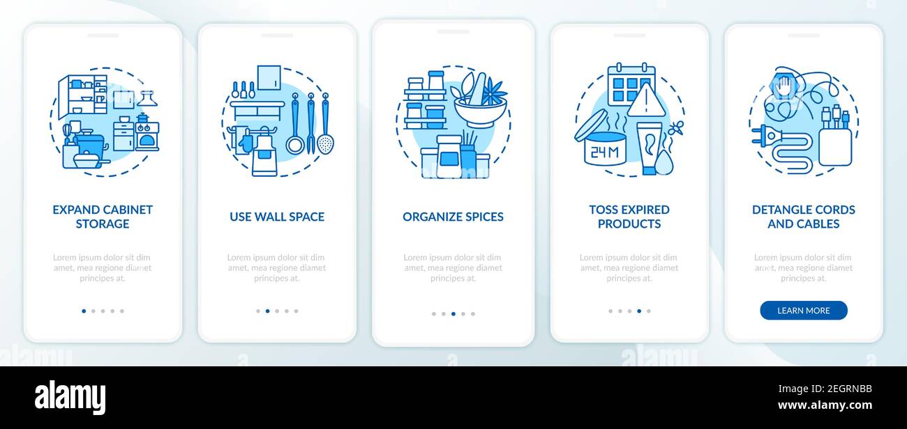 Decluttering tips onboarding mobile app page screen with concepts Stock Vector