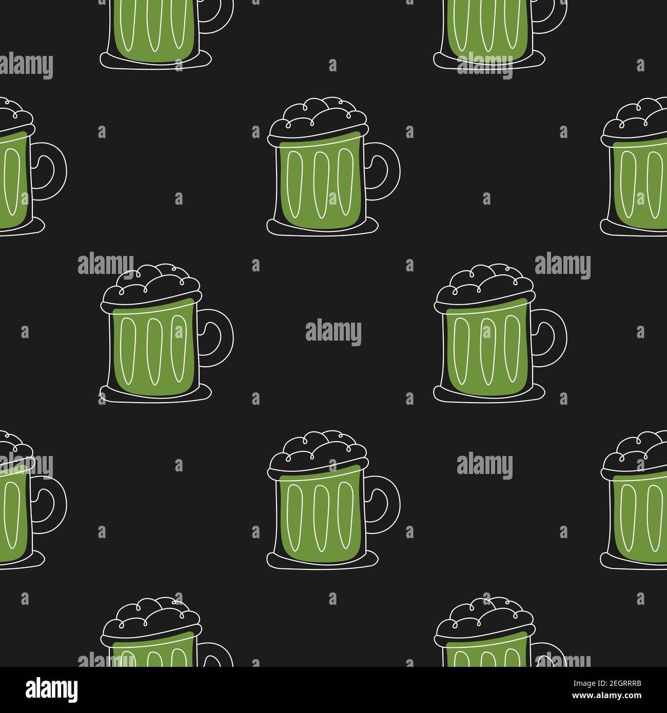 Happy Saint Patrick Day - beer mug seamless pattern. Holiday black background vector Stock Vector