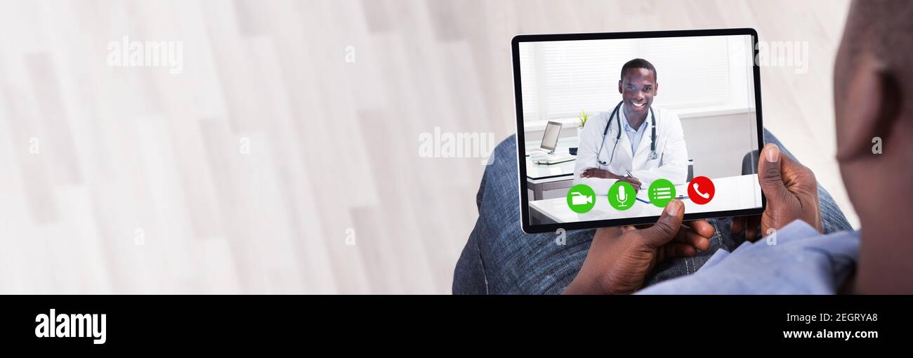 Africans American Doctor Online Video Conference Call Stock Photo