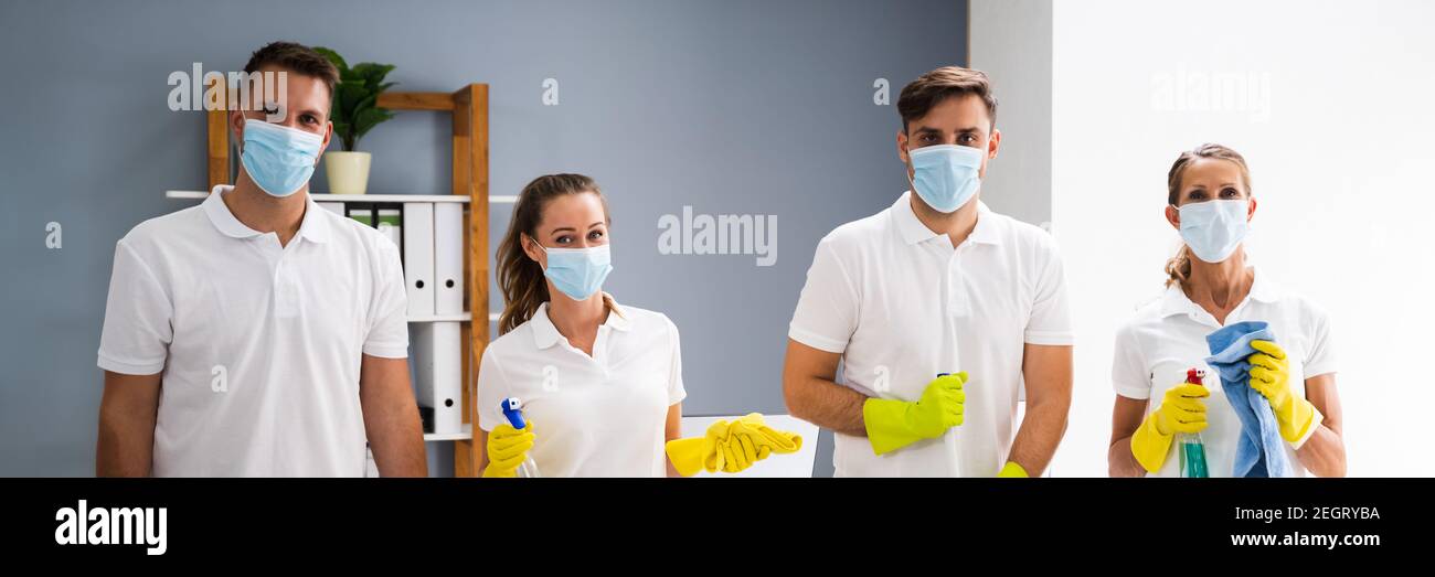 Young Commercial Cleaning Team People In Face Mask Stock Photo Alamy