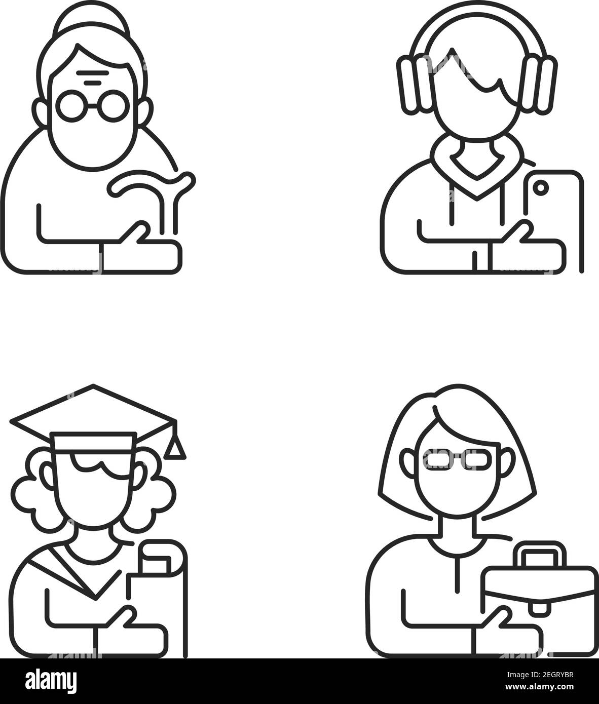 Age and gender differences linear icons set Stock Vector