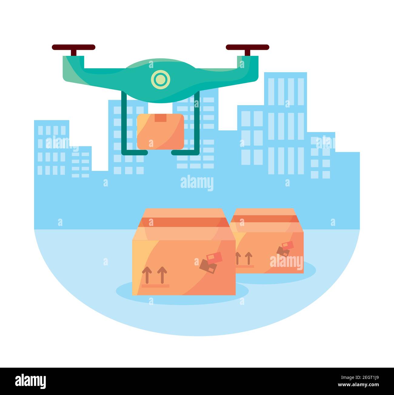 drone flying with boxes carton delivery service icons vector ...