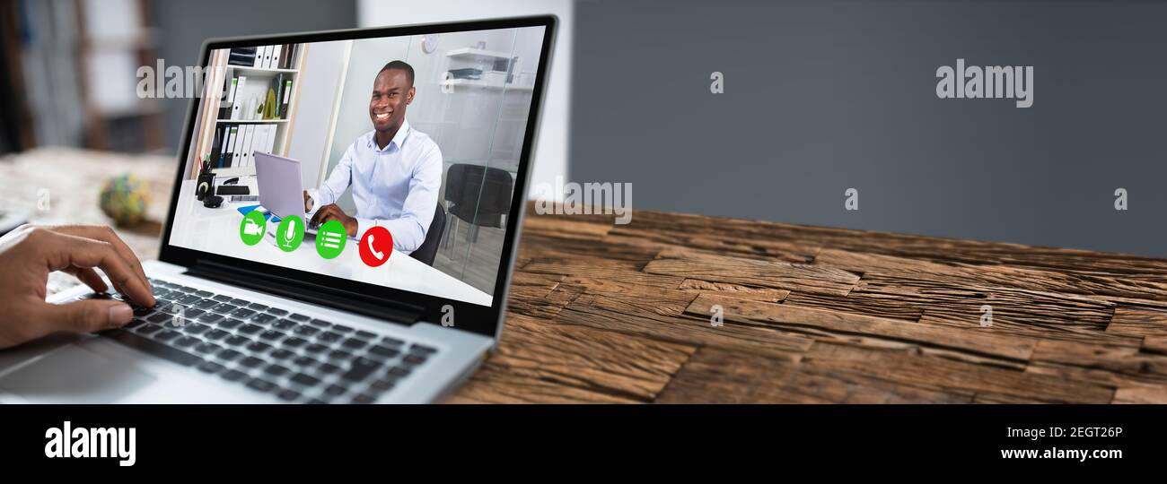 African Business Man Video Conference Call Or Webinar Stock Photo