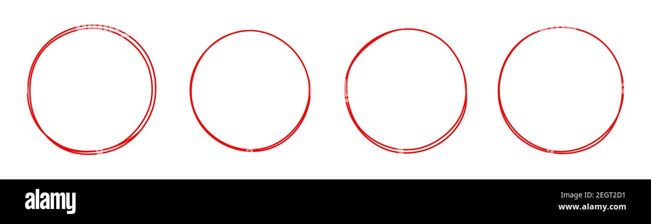Set of round red hand drawn doodle frames isolated on white background ...
