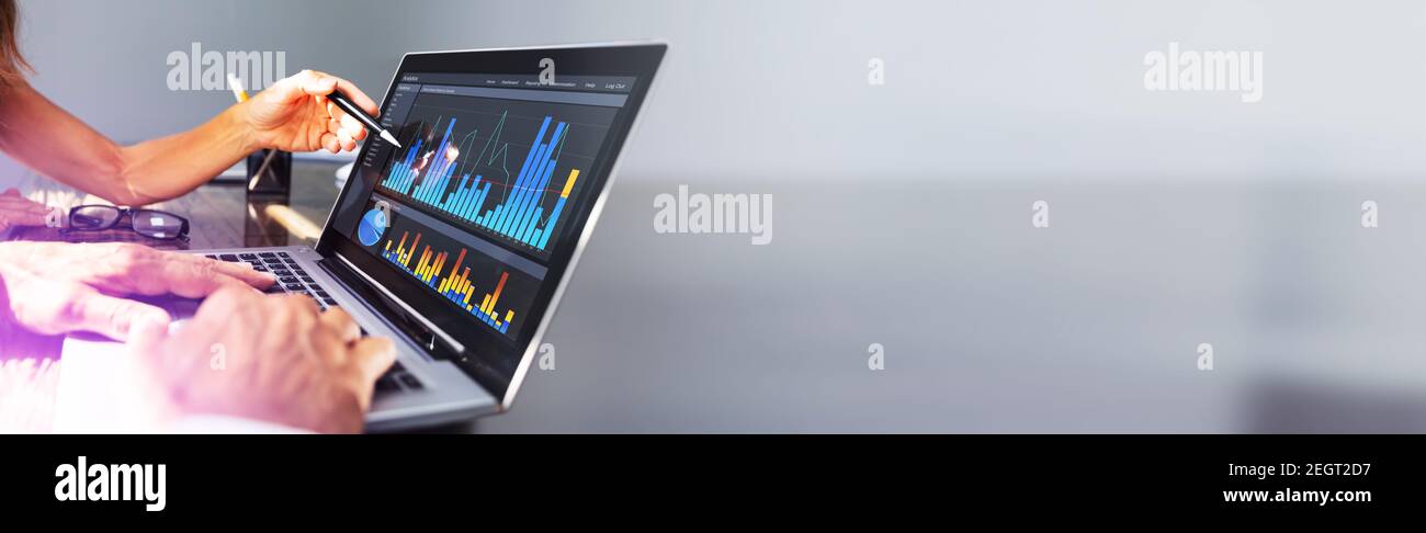 KPI Dashboard Data Report On Analyst Computer Stock Photo