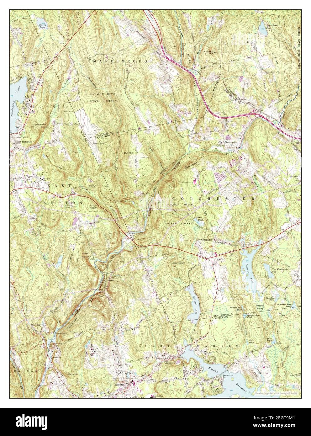 Moodus, Connecticut, map 1967, 124000, United States of America by Timeless Maps, data U.S