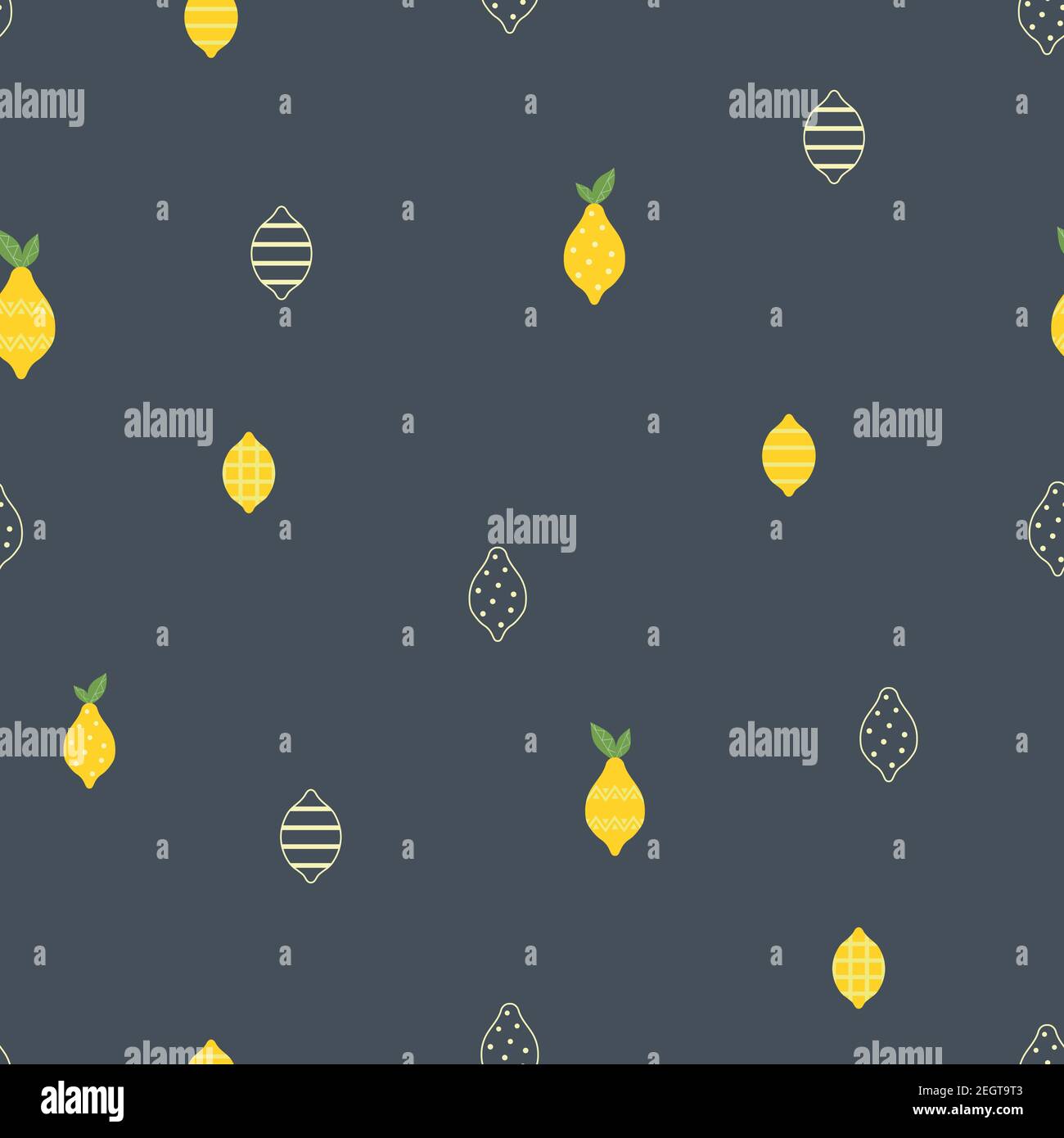 Lemon summer fruit seamless pattern on dark background. Stock Vector