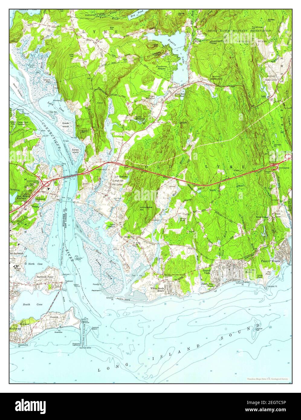 Old Lyme, Connecticut, map 1958, 124000, United States of America by