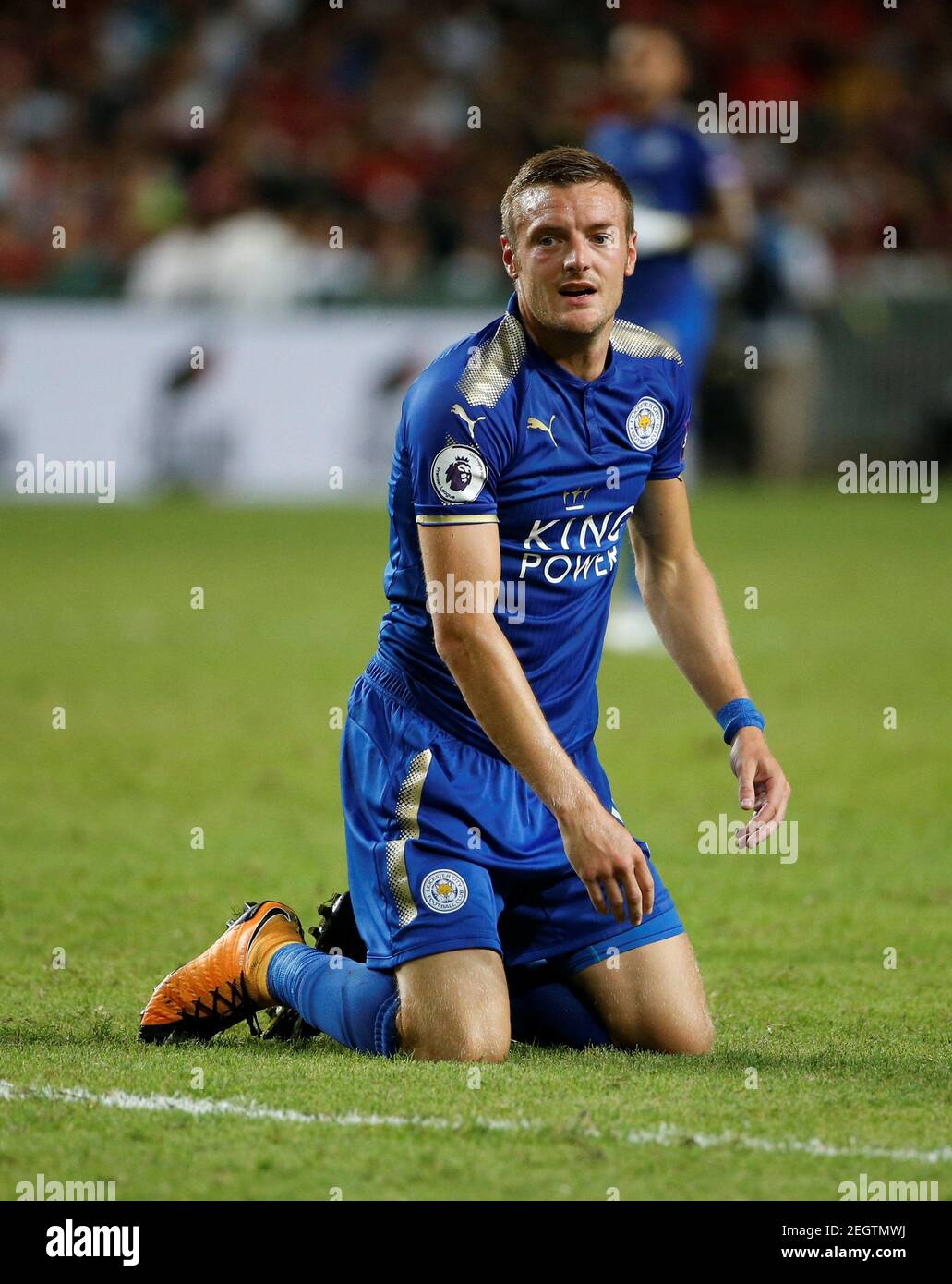 Soccer Football - Leicester City vs West Bromwich Albion - Premier League Asia Trophy - Hong Kong, China - July 19, 2017   Leicester's Jamie Vardy reacts   REUTERS/Bobby Yip Stock Photo