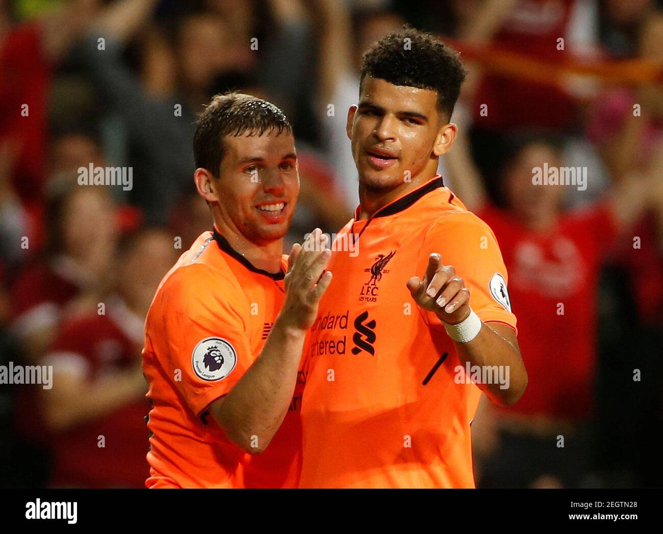 Soccer Football - Liverpool vs Crystal Palace - Premier League Asia Trophy - Hong Kong, China - July 19, 2017   Liverpool's Dominic Solanke celebrates scoring their first goal   REUTERS/Bobby Yip Stock Photo