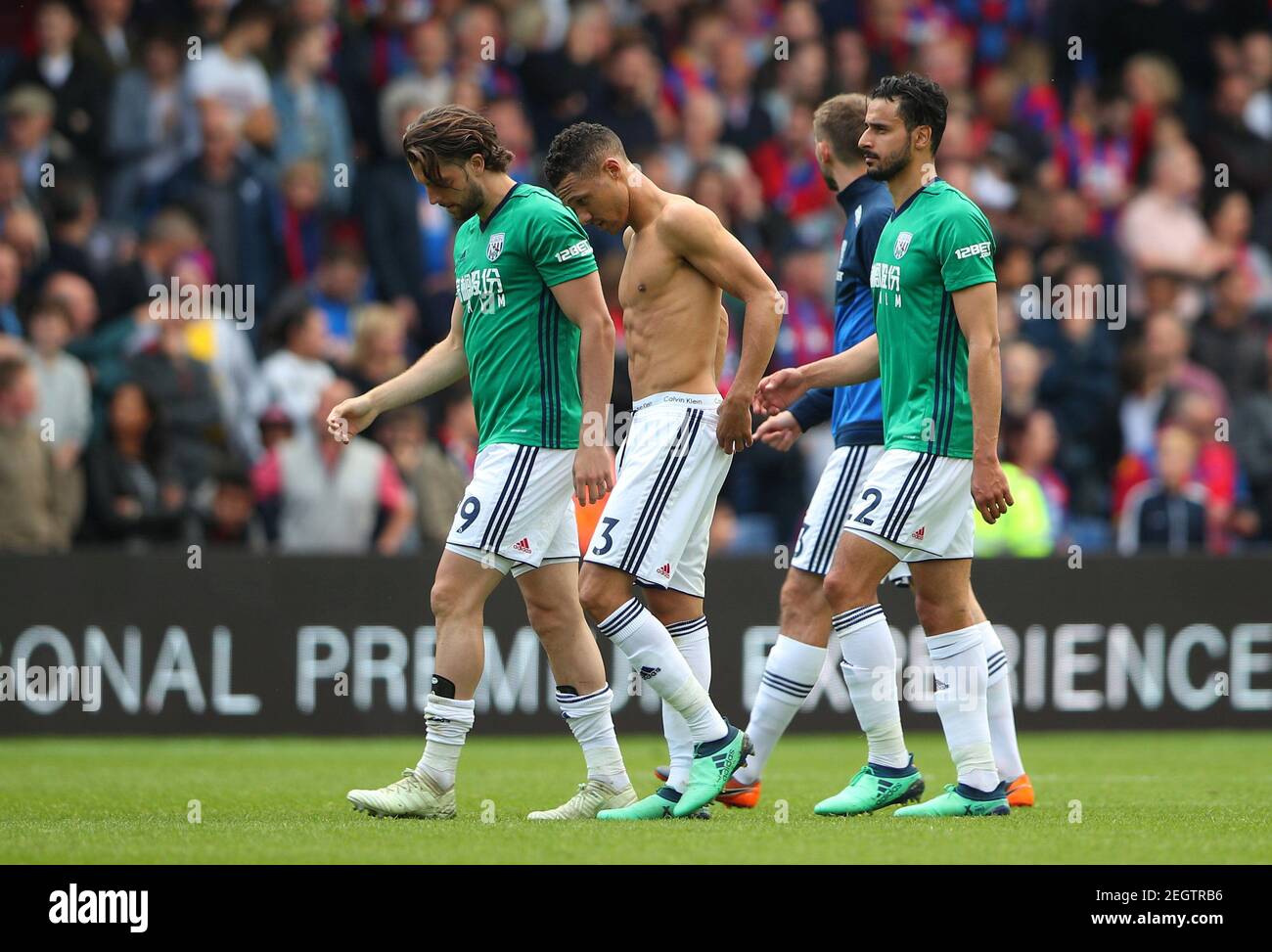 Soccer Football - Premier League - Crystal Palace vs West Bromwich Albion - Selhurst Park, London, Britain - May 13, 2018   West Bromwich Albion players look dejected after the match   REUTERS/Hannah McKay    EDITORIAL USE ONLY. No use with unauthorized audio, video, data, fixture lists, club/league logos or 'live' services. Online in-match use limited to 75 images, no video emulation. No use in betting, games or single club/league/player publications.  Please contact your account representative for further details. Stock Photo