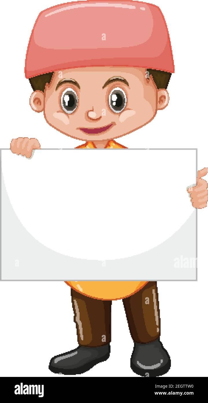 Muslim boy holding empty banner illustration Stock Vector Image & Art ...