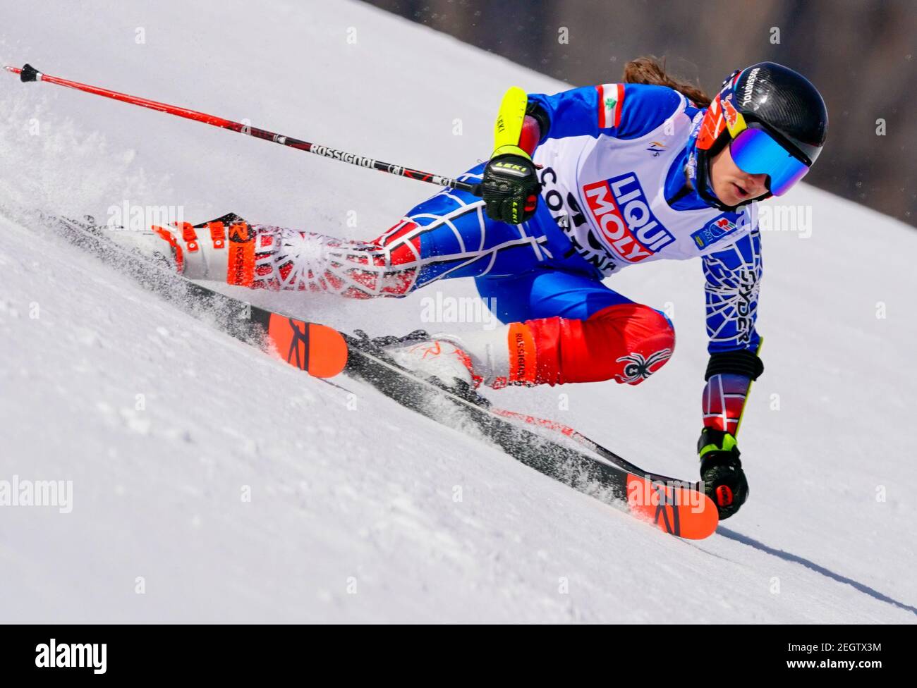 18 February 2021, Italy, Cortina D´ Ampezzo: Alpine Skiing: World Championships, Giant Slalom, Women: Lebanon's Carlie Maria Iskandar skis the course during the first run. Photo: Michael Kappeler/dpa Stock Photo