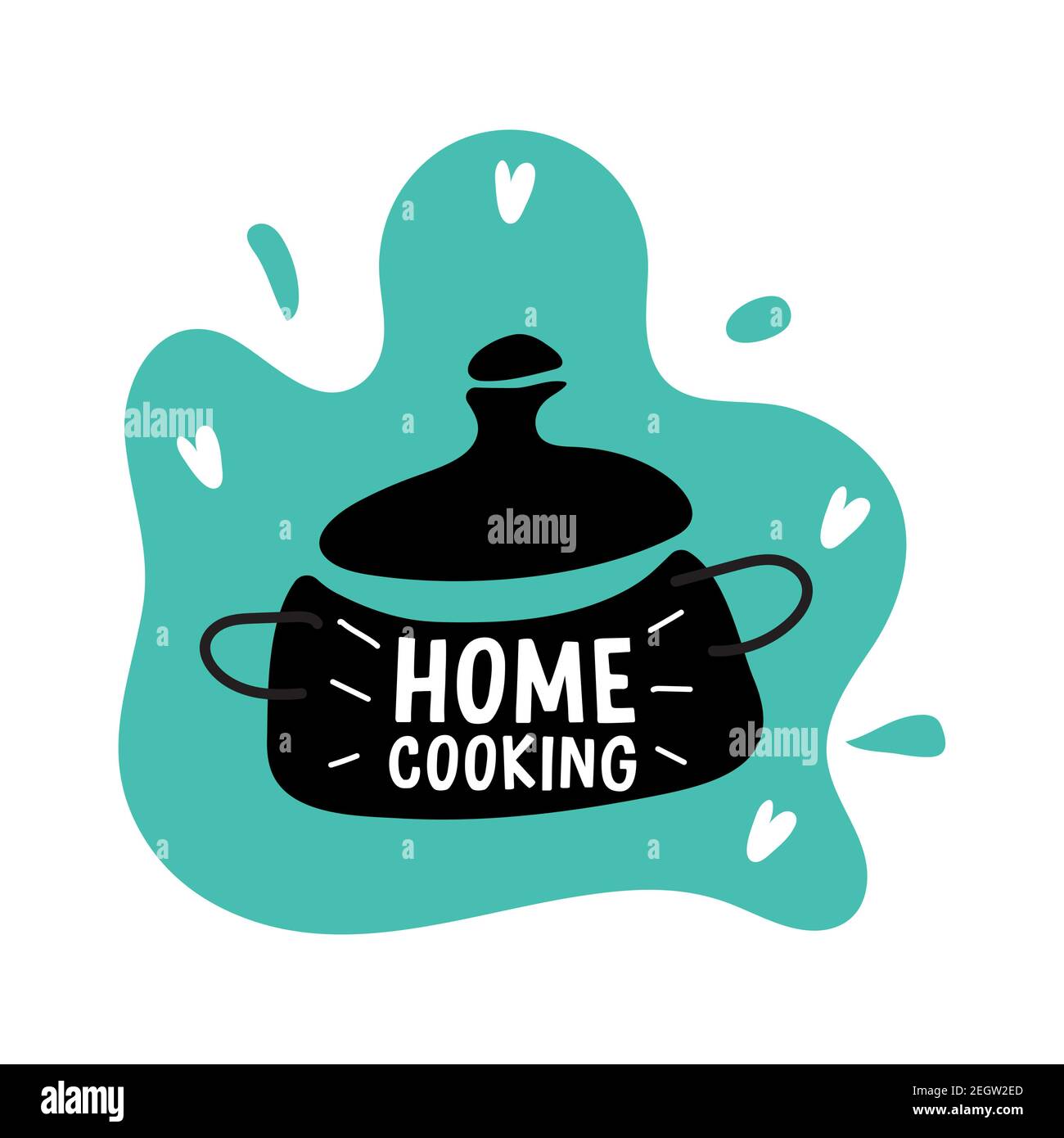 home cooking lettering in pot silhouette style icon vector illustration ...
