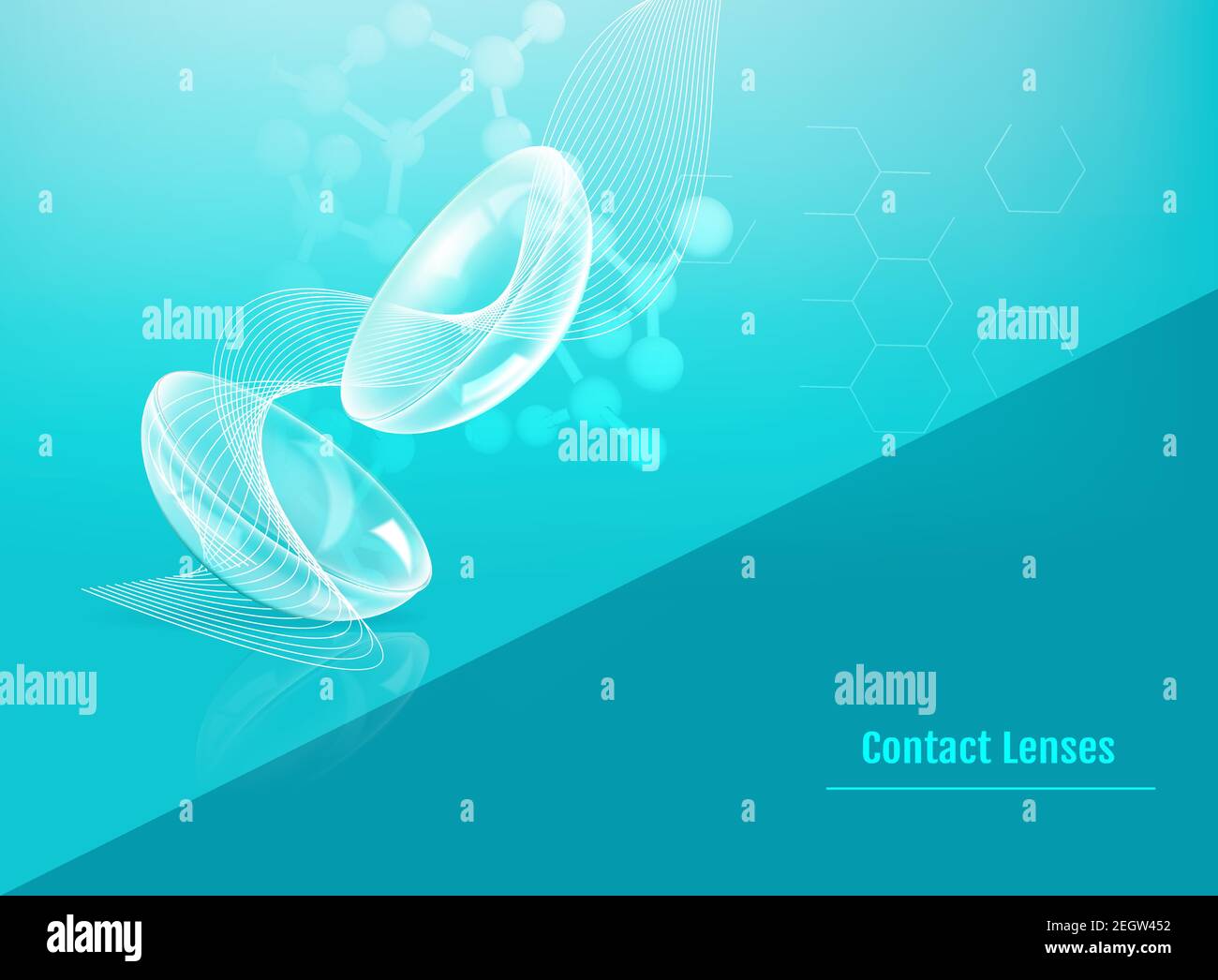Contact lenses template, clear and close up look at contact lens in 3d
