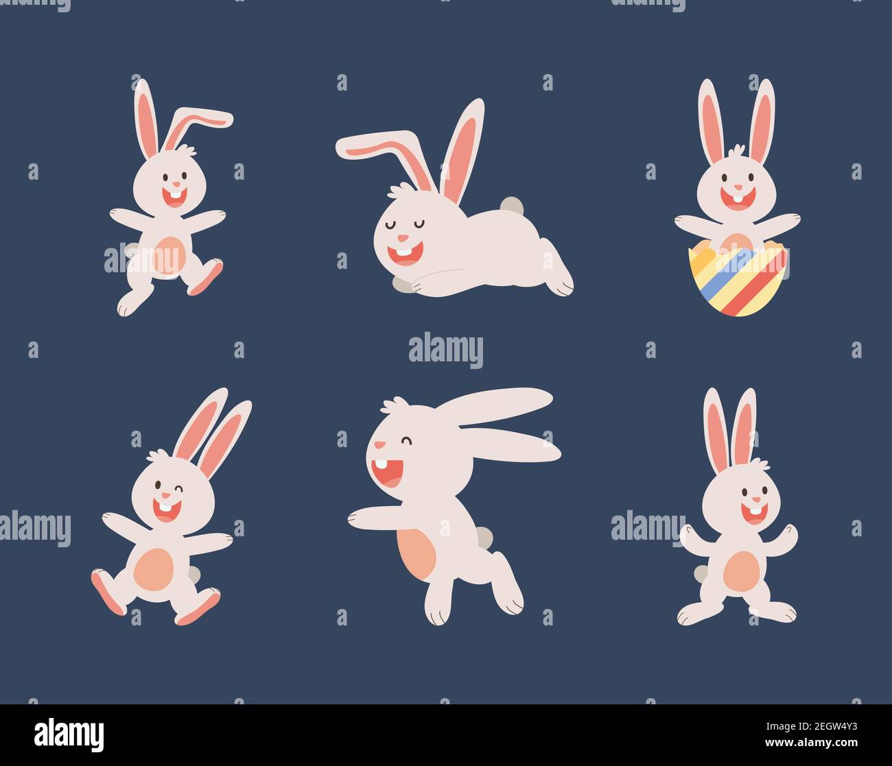 group of easter rabbits with egg painted characters vector illustration ...