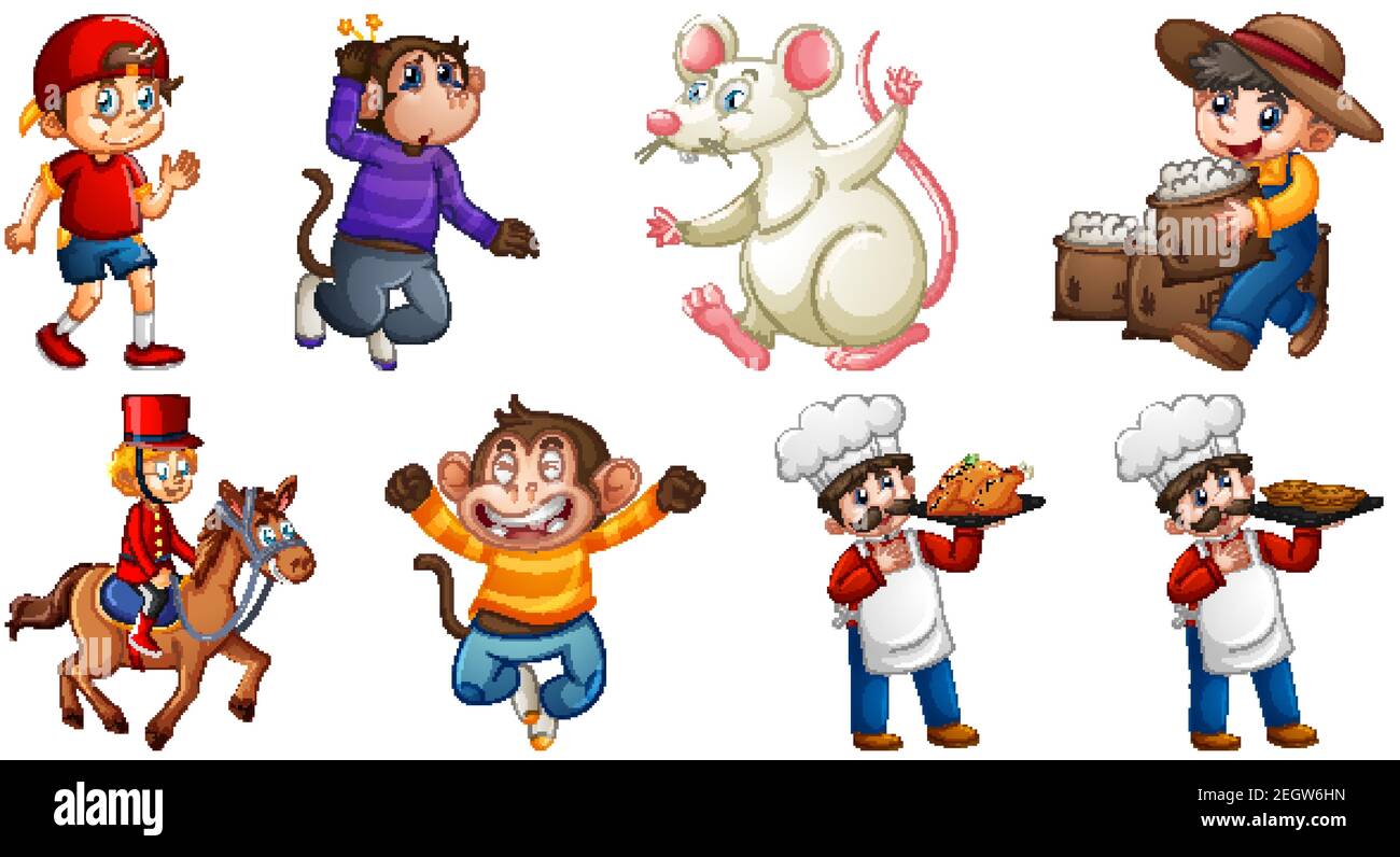 Set of different nursery rhyme character isolated on white background