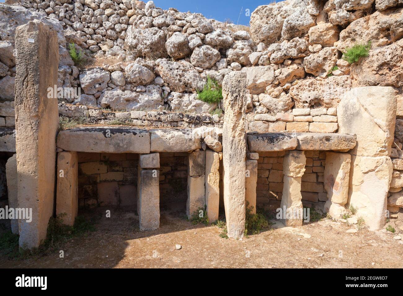 Ggantija ruins, it is a megalithic temple complex from the Neolithic on the Mediterranean island of Gozo. Malta Stock Photo