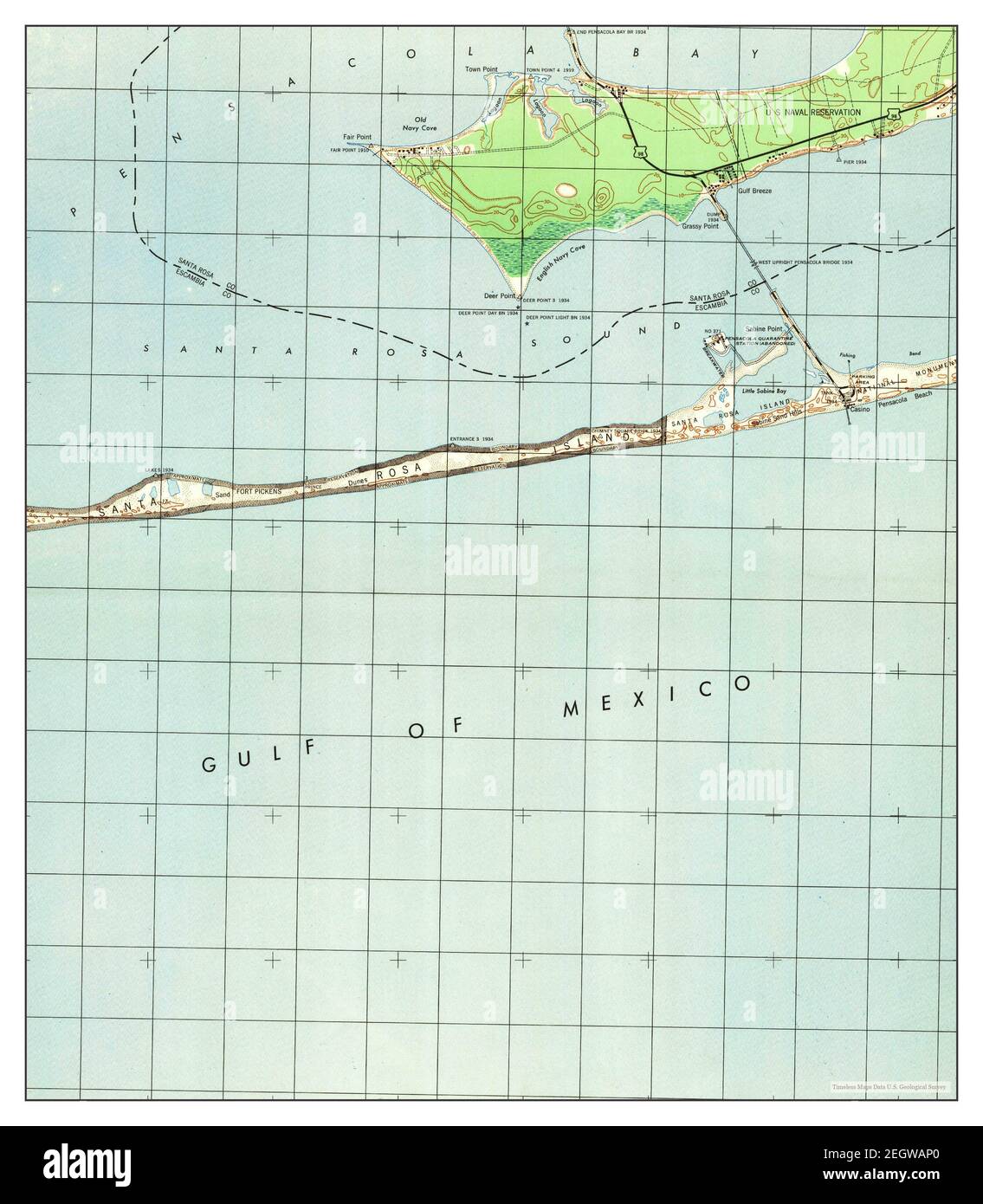 Gulf Breeze, Florida, map 1944, 125000, United States of America by