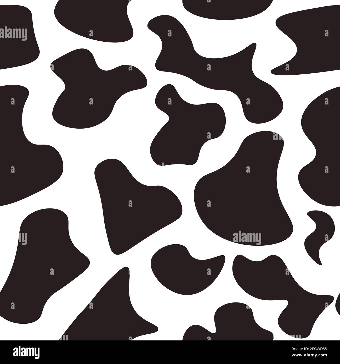 Black and white seamless pattern with cow animal print. Repetitive background with cow or dalmatian dog spots. Stock Vector