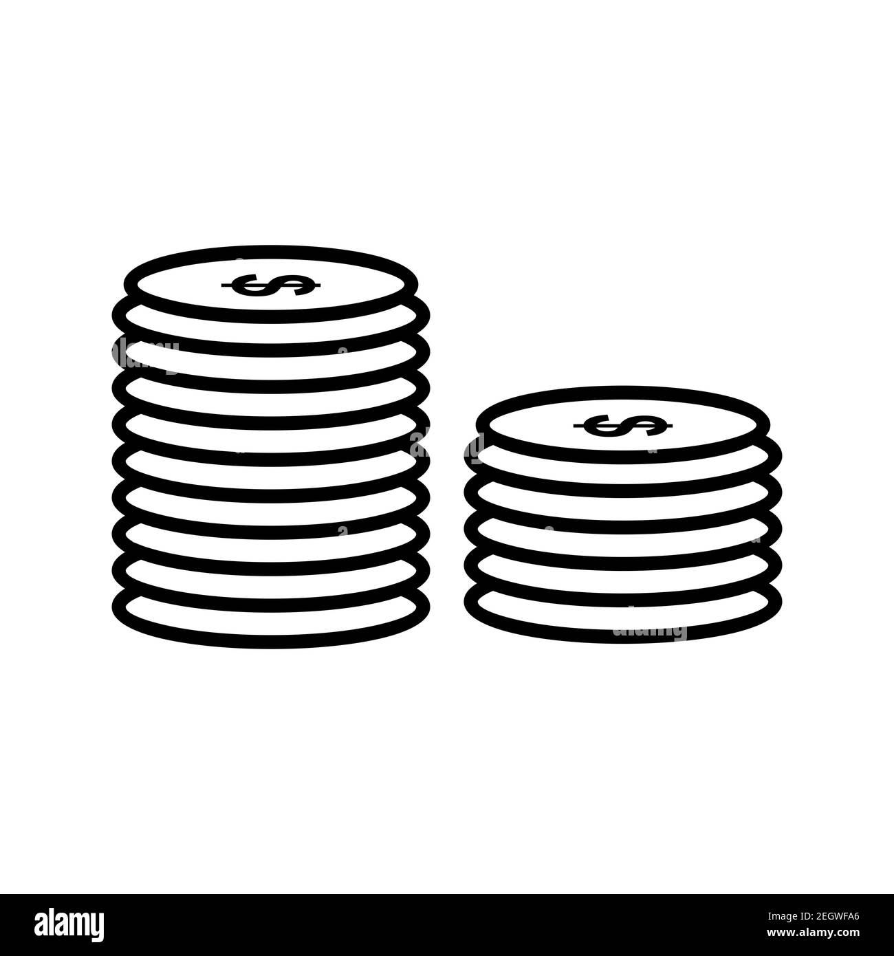 Illustration of a stack of coins line vector icon isolated on white background Stock Photo