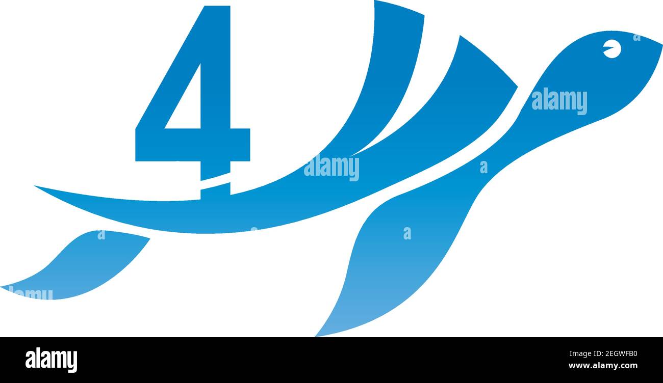 Sea turtle icon with number 4 logo design illustration template Stock ...