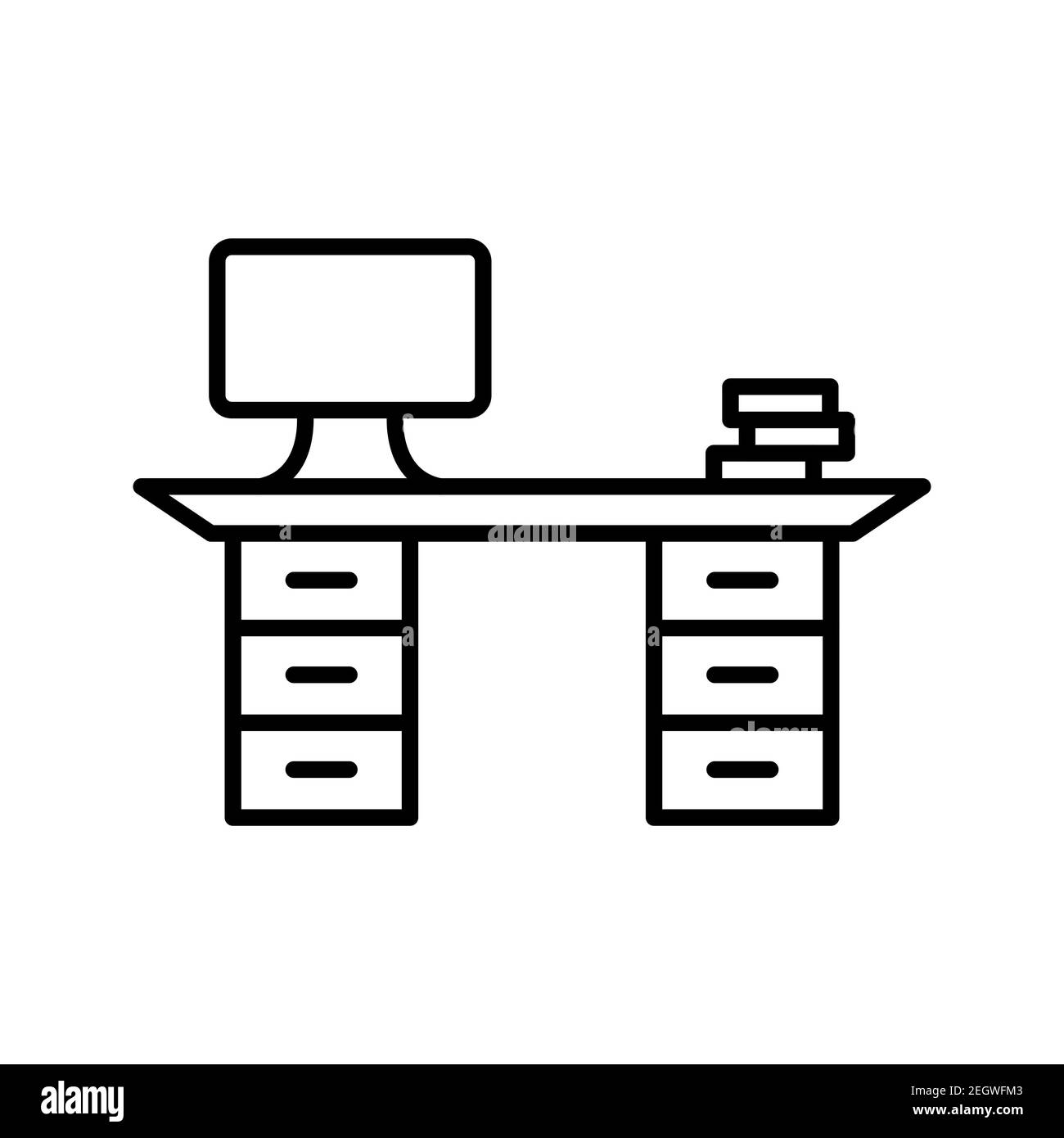 Illustration of office working desk line vector icon isolated on white ...