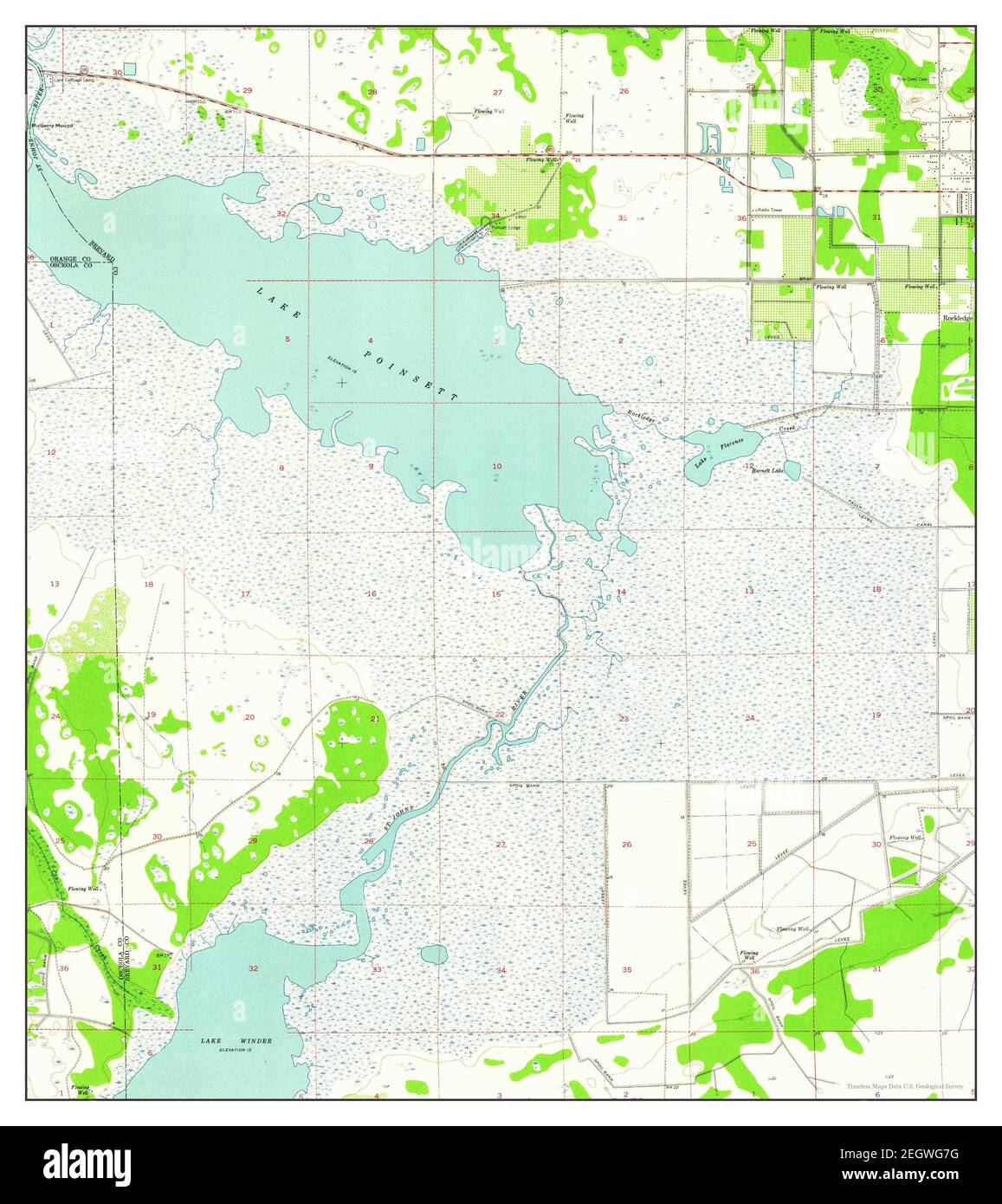 Lake Poinsett, Florida, map 1953, 1:24000, United States of America by Timeless Maps, data U.S. Geological Survey Stock Photo