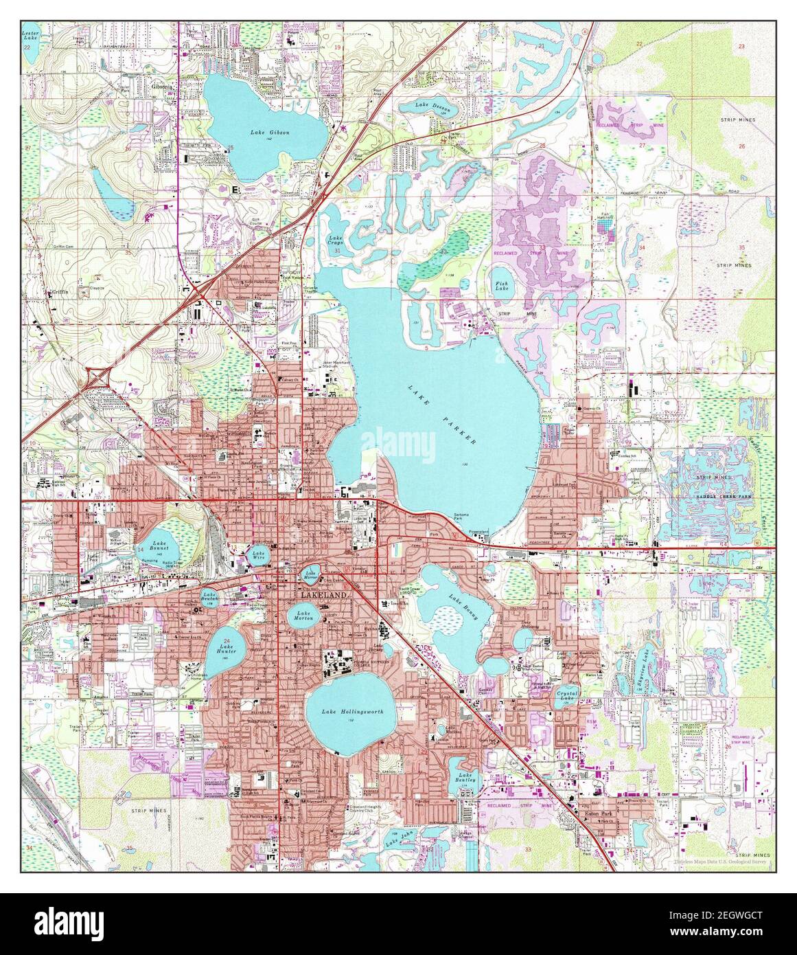 Lakeland, Florida, map 1975, 124000, United States of America by
