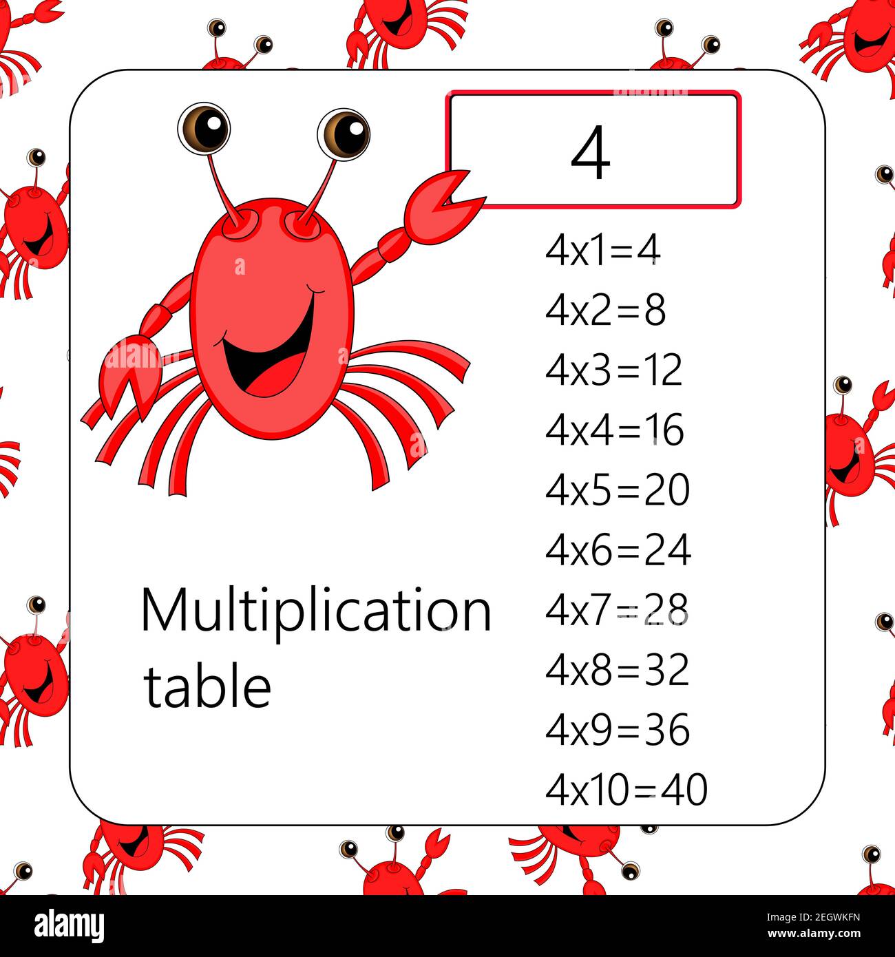 Multiplication Square. School vector illustration with crab ...