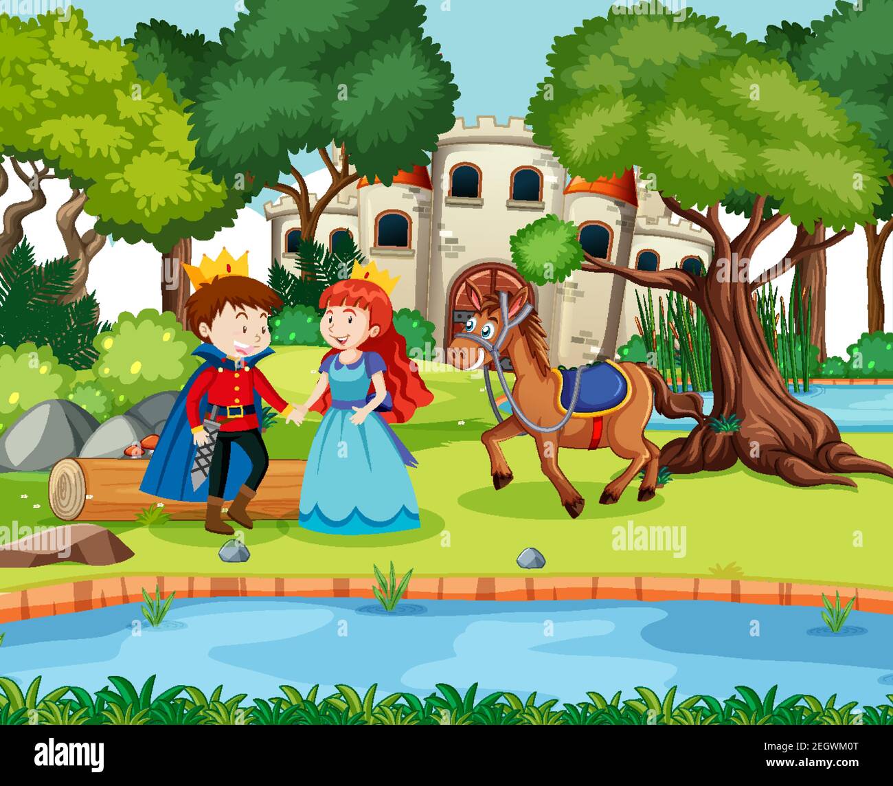 Scene with prince and princess at the castle illustration Stock Vector ...