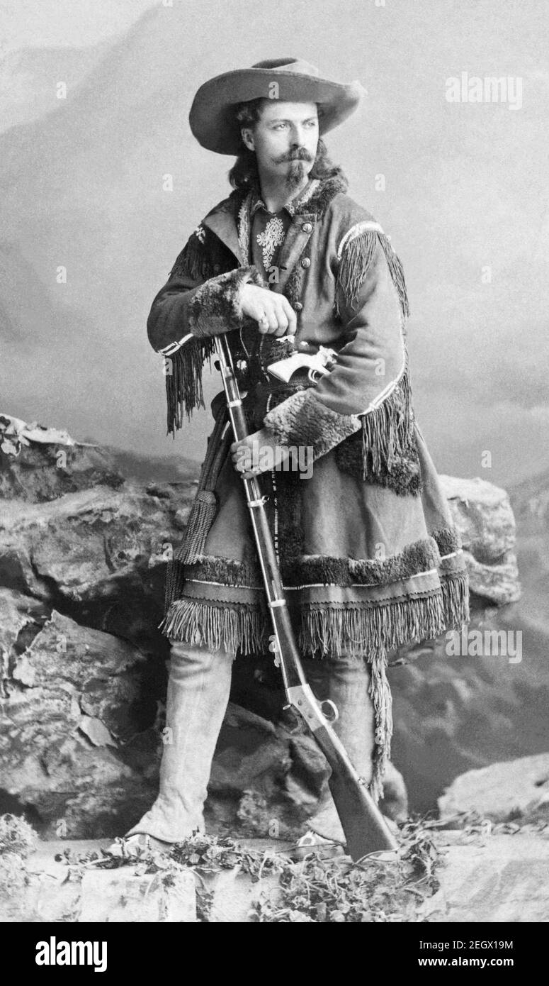William Frederick 'Buffalo Bill' Cody (1846–1917), American soldier, bison hunter, and showman, best known for Buffalo Bill's Wild West show, in a photo portrait c1875. Stock Photo